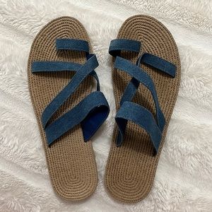 Woven denim sandals